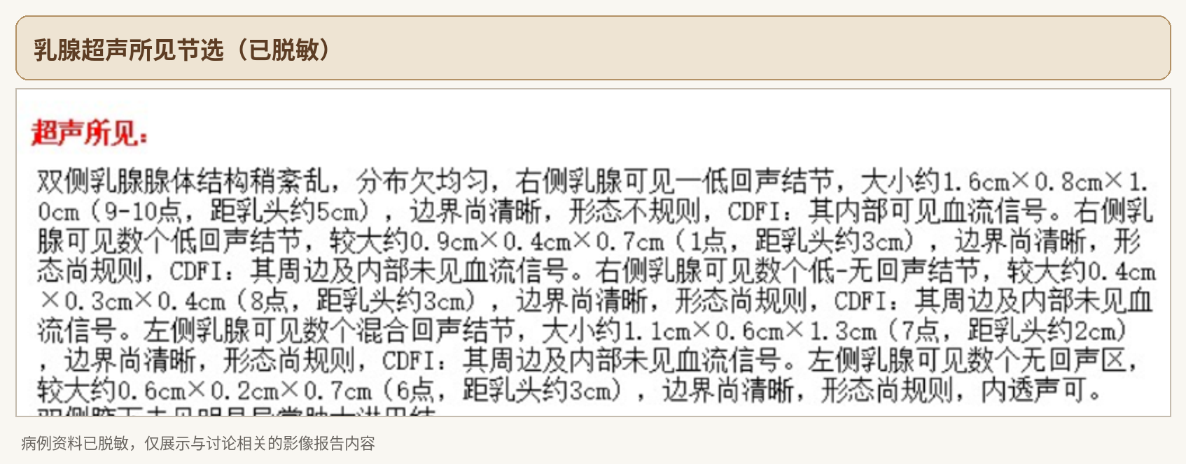 乳腺与甲状腺超声所见节选（已脱敏）